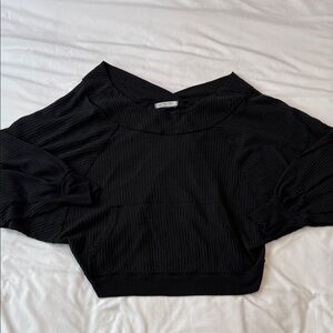 Free People Black Ribbed Cropped Sweater